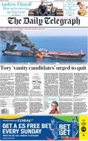 The Daily Telegraph (UK) Newspaper Front Page for 14 June 2019