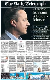The Daily Telegraph (UK) Newspaper Front Page for 14 September 2019