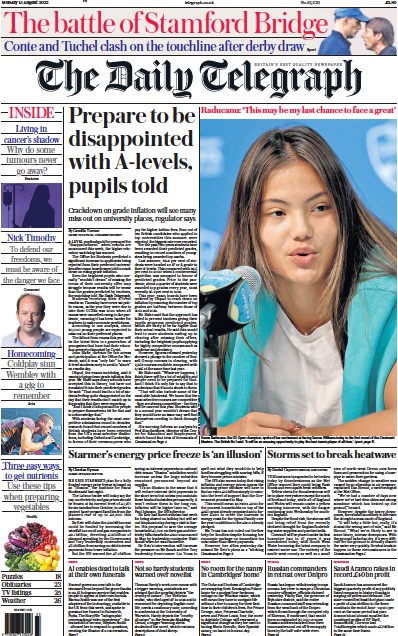 The Daily Telegraph Uk Front Page For 15 August 2022 Paperboy