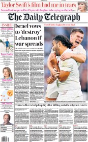 The Daily Telegraph (UK) Newspaper Front Page for 16 October 2023