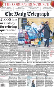 The Daily Telegraph (UK) Newspaper Front Page for 16 March 2020
