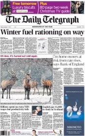 The Daily Telegraph Newspaper Front Page (UK) for 17 December 2010