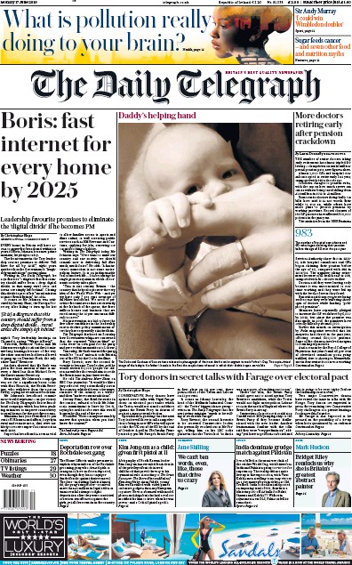 The Daily Telegraph Newspaper Front Page (UK) for 17 June 2019