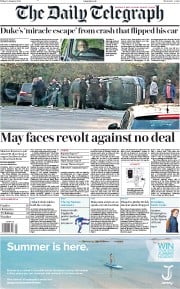 The Daily Telegraph (UK) Newspaper Front Page for 18 January 2019