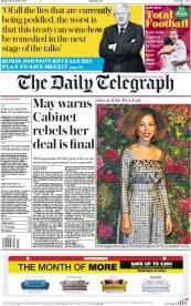 The Daily Telegraph (UK) Newspaper Front Page for 19 November 2018