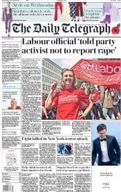 The Daily Telegraph (UK) Newspaper Front Page for 1 November 2017