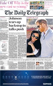 The Daily Telegraph (UK) Newspaper Front Page for 20 August 2019