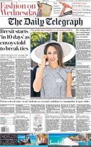 The Daily Telegraph (UK) Newspaper Front Page for 21 August 2019