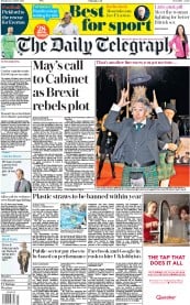 The Daily Telegraph (UK) Newspaper Front Page for 22 October 2018