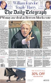 The Daily Telegraph (UK) Newspaper Front Page for 22 October 2019