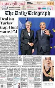 The Daily Telegraph (UK) Newspaper Front Page for 22 November 2018