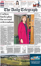 The Daily Telegraph (UK) Newspaper Front Page for 22 January 2019