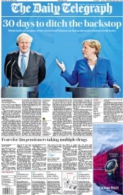 The Daily Telegraph (UK) Newspaper Front Page for 22 August 2019
