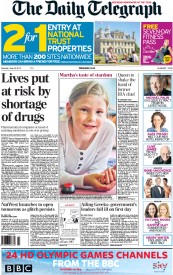 The Daily Telegraph Newspaper Front Page (UK) for 23 June 2012
