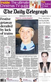 The Daily Telegraph Newspaper Front Page (UK) for 24 December 2010