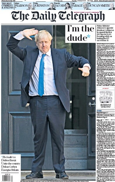The Daily Telegraph Newspaper Front Page (UK) for 24 July 2019