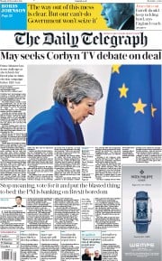 The Daily Telegraph (UK) Newspaper Front Page for 26 November 2018
