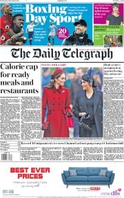 The Daily Telegraph (UK) Newspaper Front Page for 26 December 2018
