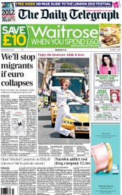 The Daily Telegraph (UK) Newspaper Front Page for 26 May 2012