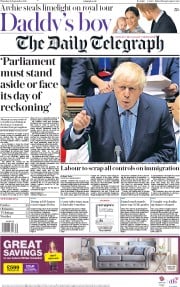 The Daily Telegraph (UK) Newspaper Front Page for 26 September 2019