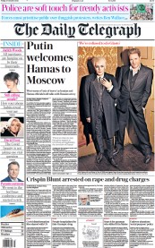 The Daily Telegraph (UK) Newspaper Front Page for 27 October 2023