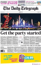 The Daily Telegraph Newspaper Front Page (UK) for 27 July 2012