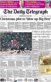 The Daily Telegraph Newspaper Front Page (UK) for 28 December 2010