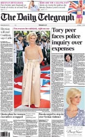 The Daily Telegraph Newspaper Front Page (UK) for 28 May 2012