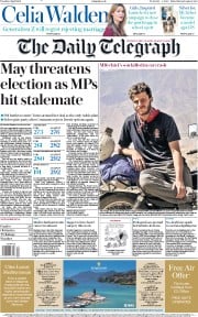 The Daily Telegraph (UK) Newspaper Front Page for 2 April 2019