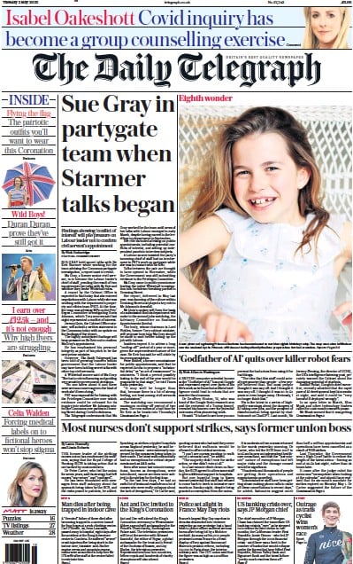 The Daily Telegraph Uk Front Page For 2 May 2023 Paperboy Online