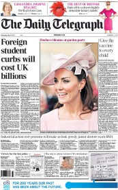 The Daily Telegraph Newspaper Front Page (UK) for 30 May 2012
