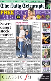 The Daily Telegraph Newspaper Front Page (UK) for 30 July 2011