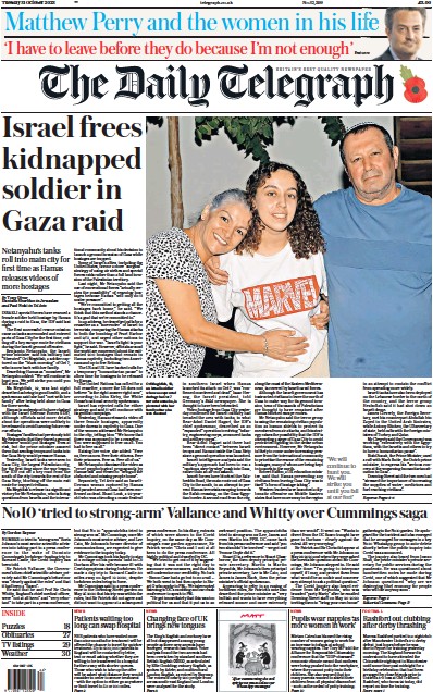The Daily Telegraph Newspaper Front Page (UK) for 31 October 2023