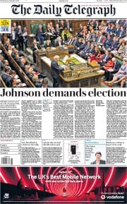 The Daily Telegraph (UK) Newspaper Front Page for 4 September 2019