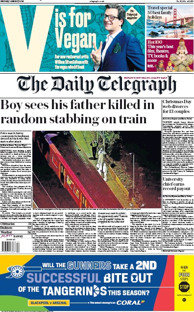 The Daily Telegraph Newspaper Front Page (UK) for 5 January 2019