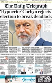 The Daily Telegraph (UK) Newspaper Front Page for 5 September 2019