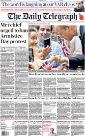 The Daily Telegraph (UK) Newspaper Front Page for 6 November 2023