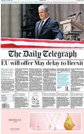 The Daily Telegraph (UK) Newspaper Front Page for 6 December 2018