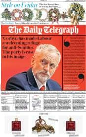 The Daily Telegraph (UK) Newspaper Front Page for 6 December 2019