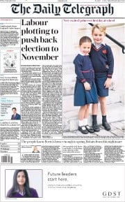 The Daily Telegraph (UK) Newspaper Front Page for 6 September 2019