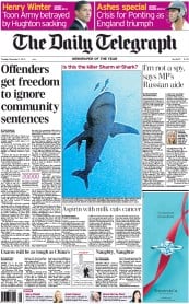 The Daily Telegraph Newspaper Front Page (UK) for 7 December 2010