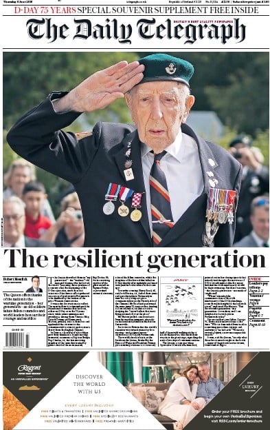 The Daily Telegraph Newspaper Front Page (UK) for 7 June 2019