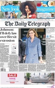 The Daily Telegraph (UK) Newspaper Front Page for 7 September 2019