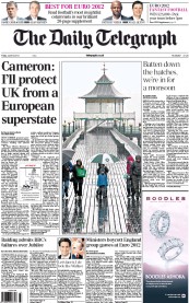 The Daily Telegraph Newspaper Front Page (UK) for 8 June 2012