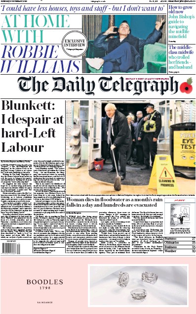 The Daily Telegraph Newspaper Front Page (UK) for 9 November 2019