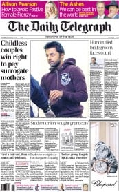 The Daily Telegraph Newspaper Front Page (UK) for 9 December 2010