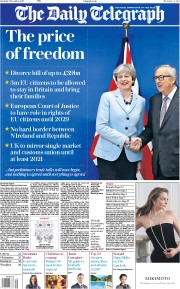 The Daily Telegraph (UK) Newspaper Front Page for 9 December 2017