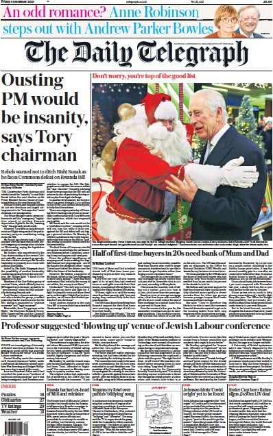 The Daily Telegraph Newspaper Front Page (UK) for 9 December 2023