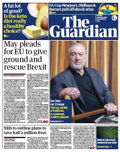 The Guardian Newspaper Front Page (UK) for 10 January 2019