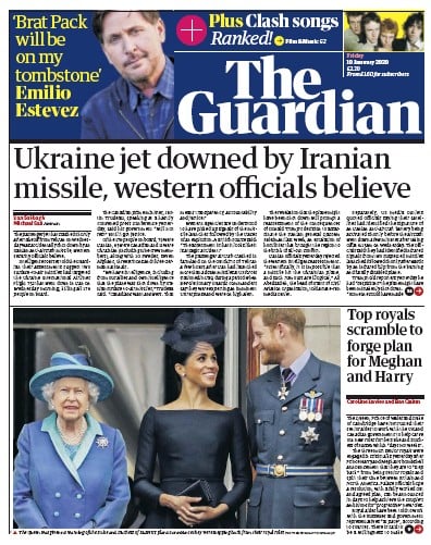 The Guardian Newspaper Front Page (UK) for 10 January 2020